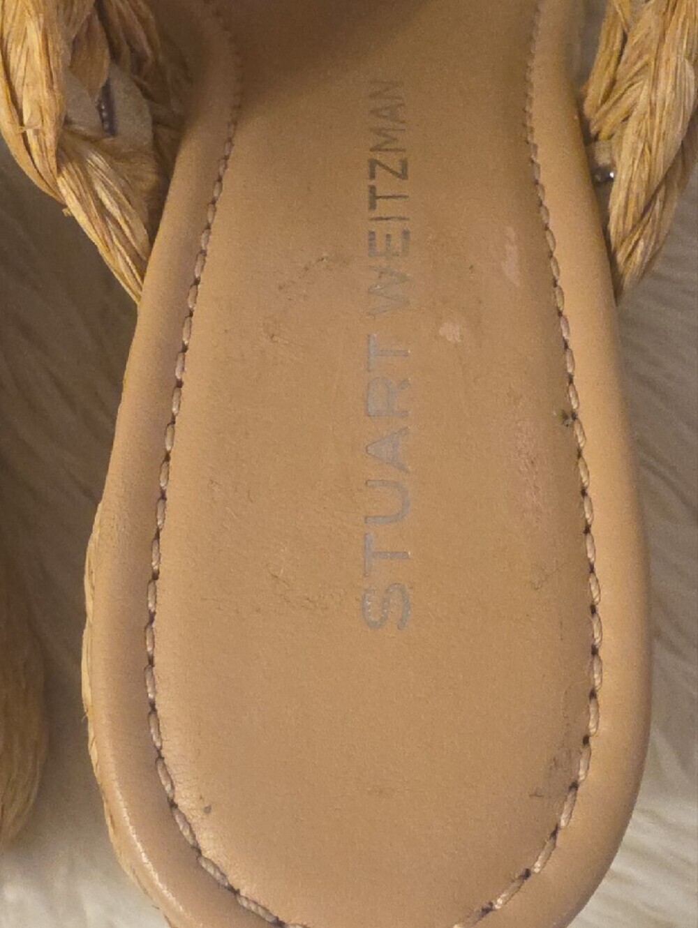 Stuart Weitzman LANA Natural Braided Raffia Wedge Sandals with Crystal Accents 8 - Picture 15 of 16